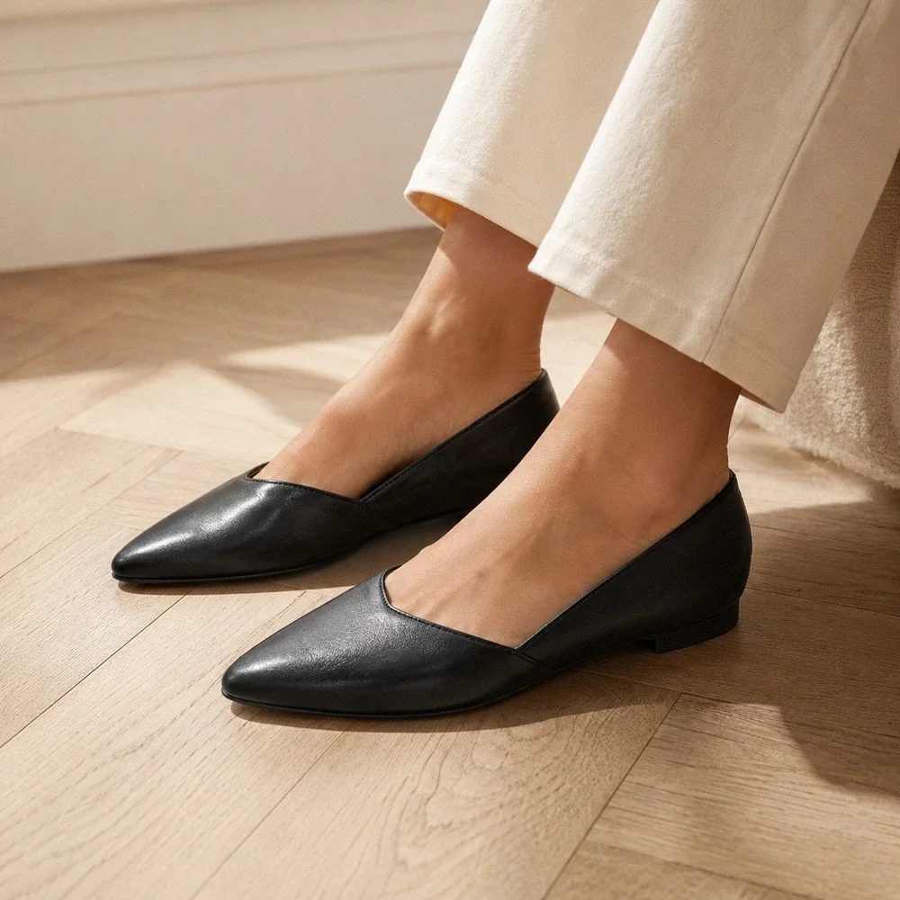 NEW Paul Green Black Point Toe Ballet Flats Leather Minimalist Comfort Size 9